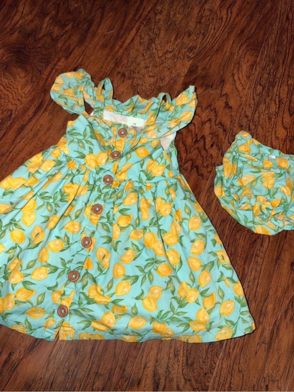 Girls' Lemon Print Casual Dress in Aqua